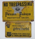 Two vintage metal agricultural signs