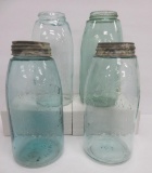 Four 1/2 gallon blue canning jars, Ball Mason, two with lids