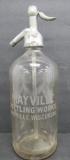 Mayville Bottling Works Seltzer bottle, clear, 11 1/4