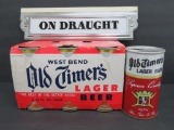 West Bend Old Timers Beer cans and On Draught signs