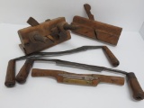 Vintage old wooden tools, planes and draw knives