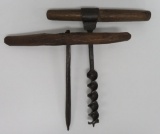 Two wooden handle borer drills, 13