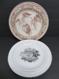 Two early transferware plates, leaves and cows, 10