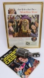 Music lot, Wurlitzer ad, microphone top and Johnny Cash comic book 1976