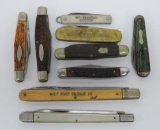 Nine vintage pocket knives