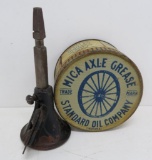 Standard Oil Co Mica Axle Grease tin and antique dowel pointer tool/planer