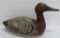 Vintage wooden duck decoy , red head, and glass tack eyes, 17