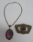 Vintage brooch and necklace, amethyst colored glass centers