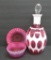 Cranberry glass fluted cup and saucer and jug
