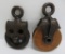 Two antique pulleys, wood and metal, 5