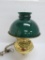 Brass electrified wall mount fixture with emerald green shade, working, 18 1/2