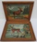 Two vintage outdoor themed paint by number pieces framed, moose and deer