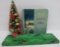 Vintage Christmas box, tin and bottle brush tree
