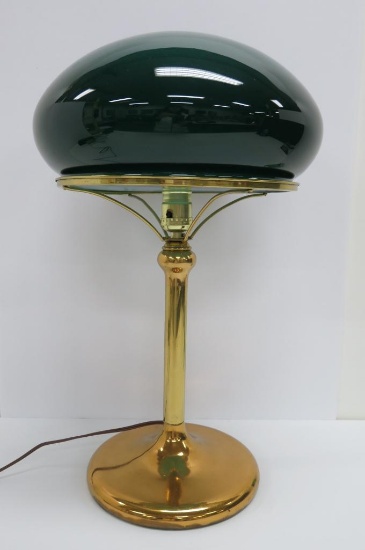 Emerald green mushroom shade lamp shade with brass base, working, 18"