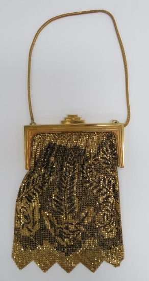 Gold deco Whiting and Davis mesh purse, 8 1/2"