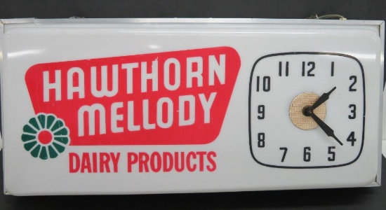Hawthorn Melody Dairy Product advertising clock, working, 24 1/2" x 11"