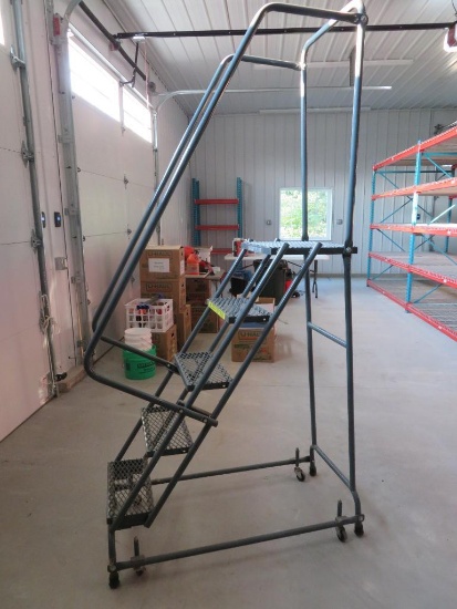 Ballymore rolling ladder with handrails, 350 lb capacity, 7' tall