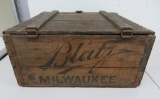 Large wooden Blatz beer crate, hinged top, 20 1/2