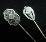Two lovely stick pins, possible diamonds, 2 1/4
