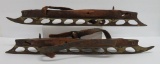 Early wooden ice skates with leather straps, 16 1/2