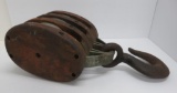 Large Western Lock Co large wooden three part pulley, Lockport NJ, 10