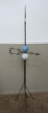 Lightning rod, directional arrow and blue and white milk glass balls, 71 1/2