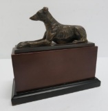 Greyhound Paperweight bookend, wooden base, metal greyhound, 8