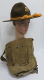 c 1944 WW2 US Army Infantry Garrison Campaign hat and US knapsack