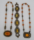 Amber and Citrine colored glass jewelry, necklaces and bracelet