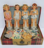 Vintage paper doll travel suitcase with four dolls and 30 plus outfits