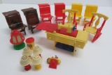 Brightly colored Renwal doll house furniture, about 16 pieces
