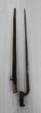 Military bayonet with leather sheath, 25 1/2
