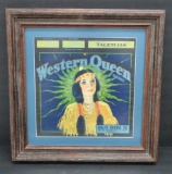 Western Queen Orange crate label, framed 16