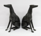 Stylized black stone greyhound bookends, 9