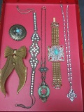 Lot of vintage jewelry, bracelets, chokers, pins