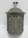 Outdoor sconce, floral etched glass, cast aluminum, 11