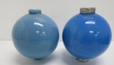 Two blue milk glass lightning rod balls