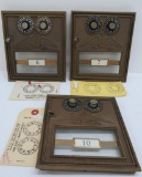 Three postal doors, brass, eagle, with combinations, 6