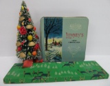Vintage Christmas box, tin and bottle brush tree