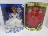 Two retro specialty Mattel Barbies in boxes, Cinderella and Happy Holidays Barbie Special Edition