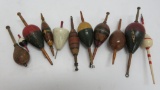11 wooden painted bobbers, 1 1/2