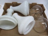 Angle Lamp Co parts, 2 shades and 3 milk glass chimneys