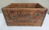 Oshkosh Brewing Company wood box with Native American logo trademark, 18