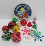 Vintage Plastic Christmas ornaments and Plate, about 18 pcs
