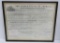 Framed Land Warrant signed  Franklin Pierce (secretary)  dated 1854, Iowa plot