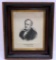 James Fennimore Cooper autograph, stamp block and engraving framed, 12