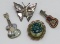 Four interesting pins/pendant, guitars, floral and butterfly