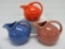 Three Vintage Harlequin multi colored cream pitchers, ball shape, 4
