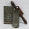 Vintage metal graters and wooden patterned rolling pin