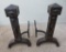 Large 1927 Hammered Arts and Crafts style Fireplace andirons, 21 1/2